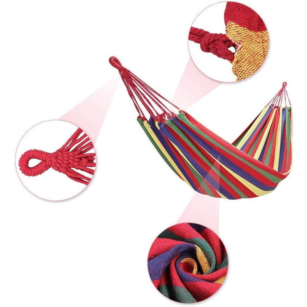 Red Canvas Outdoor Double Hammock – Portable 2‑Person Swing