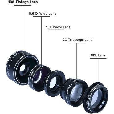 5-in-1 Camera Lens Kit for iPhone & Android – Wide, Macro, Fisheye, Telephoto