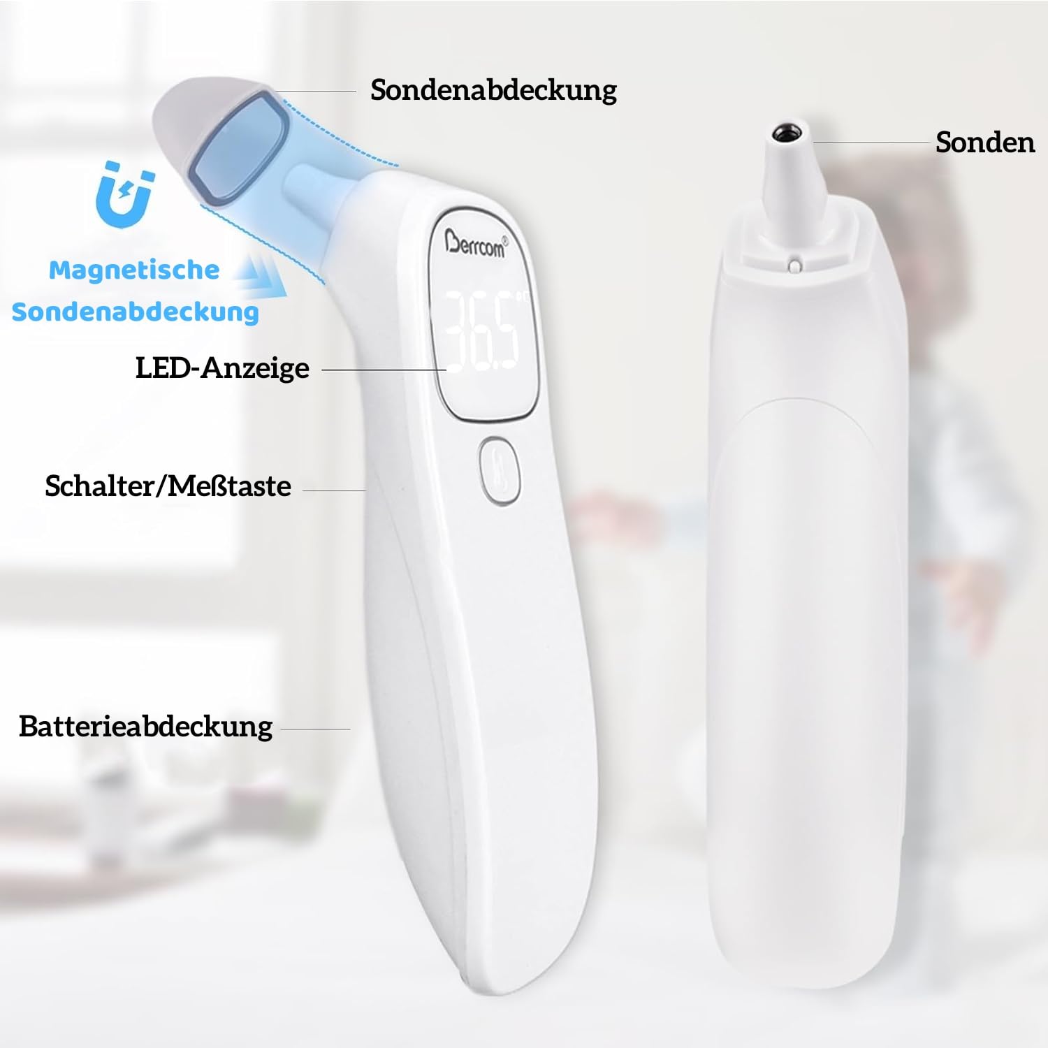 Berrcom Dual-Mode Contactless Forehead and Ear Thermometer with Fever Alarm