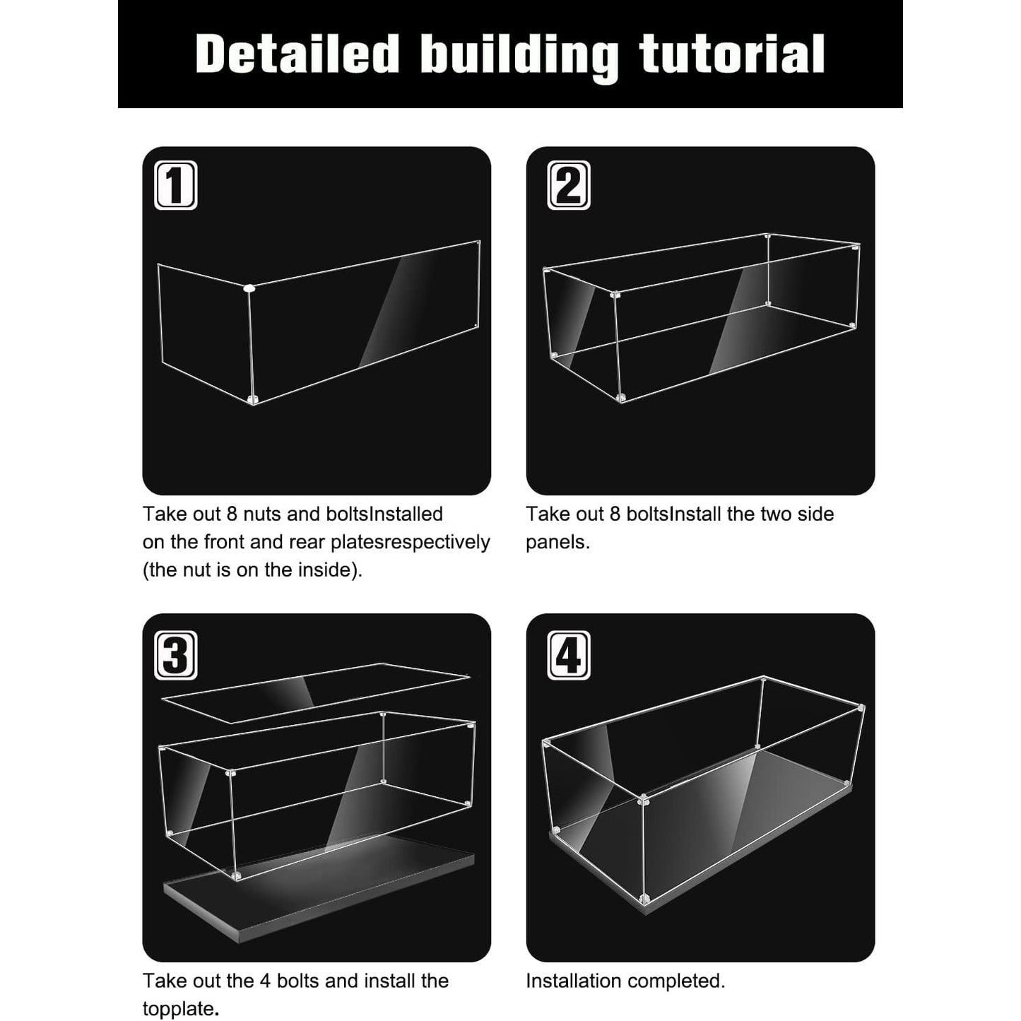 iCUANUTY Clear Acrylic Display Case for Lego Technic and 1:12 Scale Model Cars