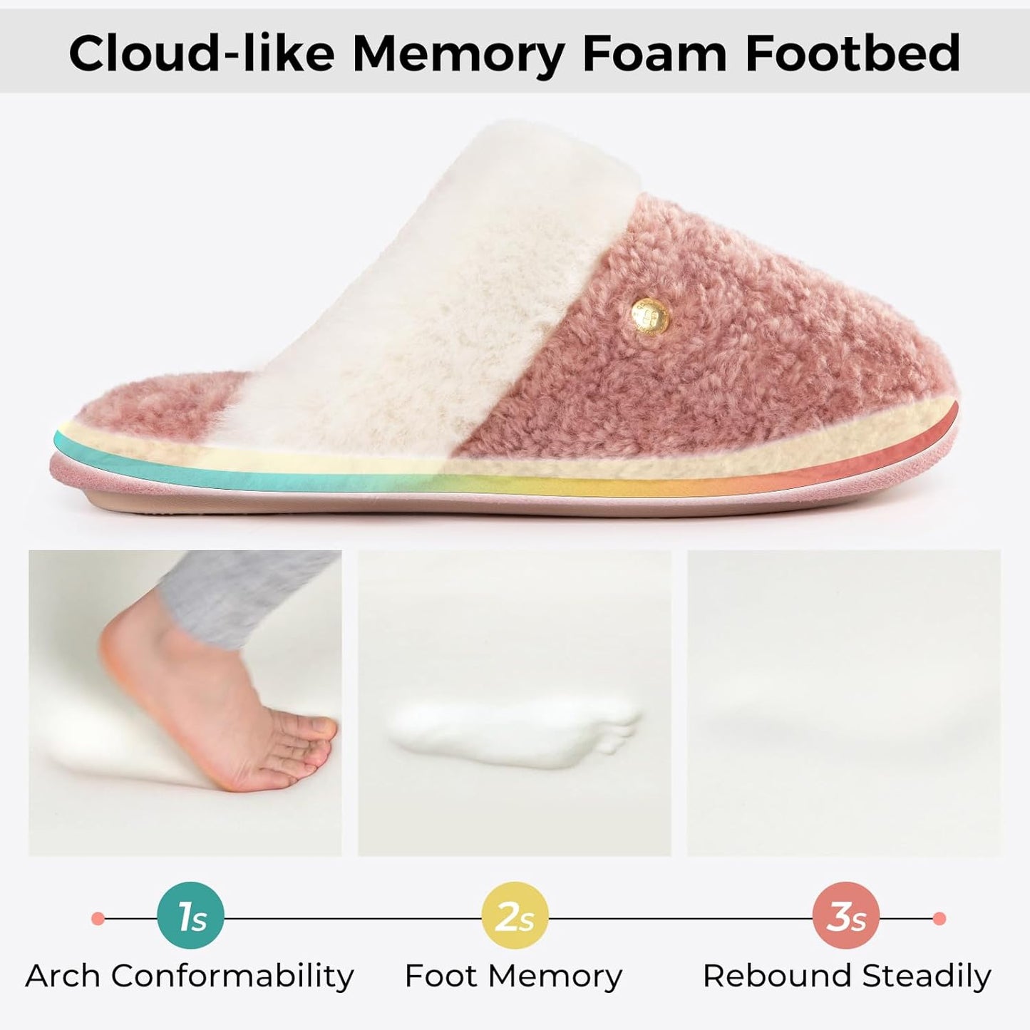 HomeTop Women's Memory Foam Slippers with Cozy Faux Fur Collar