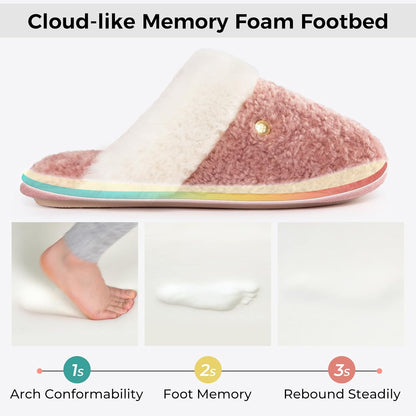 HomeTop Women's Memory Foam Slippers with Cozy Faux Fur Collar