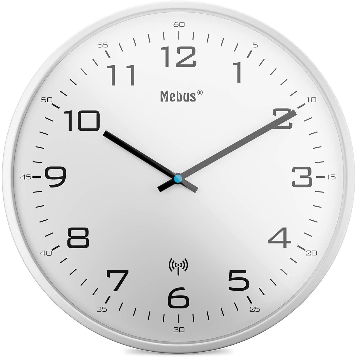 Mebus 30 cm Radio‑Controlled Silent Wall Clock – White Frame