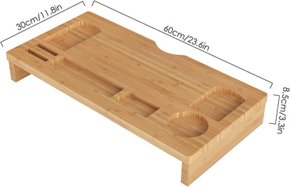 RUIYAN Bamboo Monitor Stand 60 x 30 x 8.5 cm with 7 Storage Compartments Ergonomic Desktop Riser