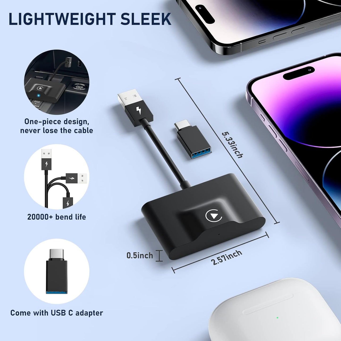 2024 Wireless CarPlay Adapter: Converts Wired to Wireless, Easy Plug & Play