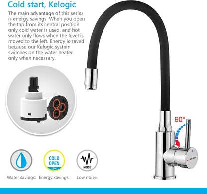 GRIFEMA G4002-2 Flexible 360° Rotatable Chrome Black Kitchen Sink Mixer Tap