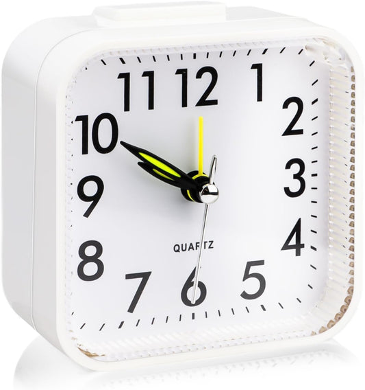Fuitke 1 Silent Analogue Travel Alarm Clock White