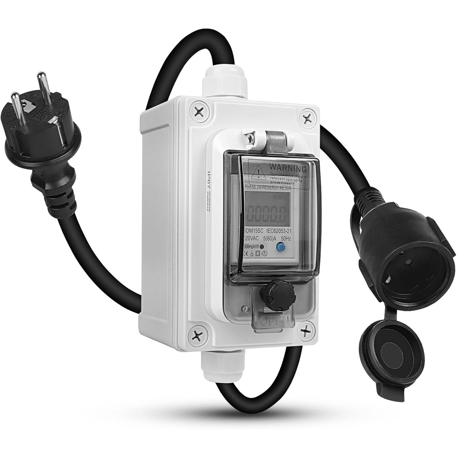SWAWIS Mobile Digital Power Meter 230V IP67 Outdoor KWH Energy Monitor Socket