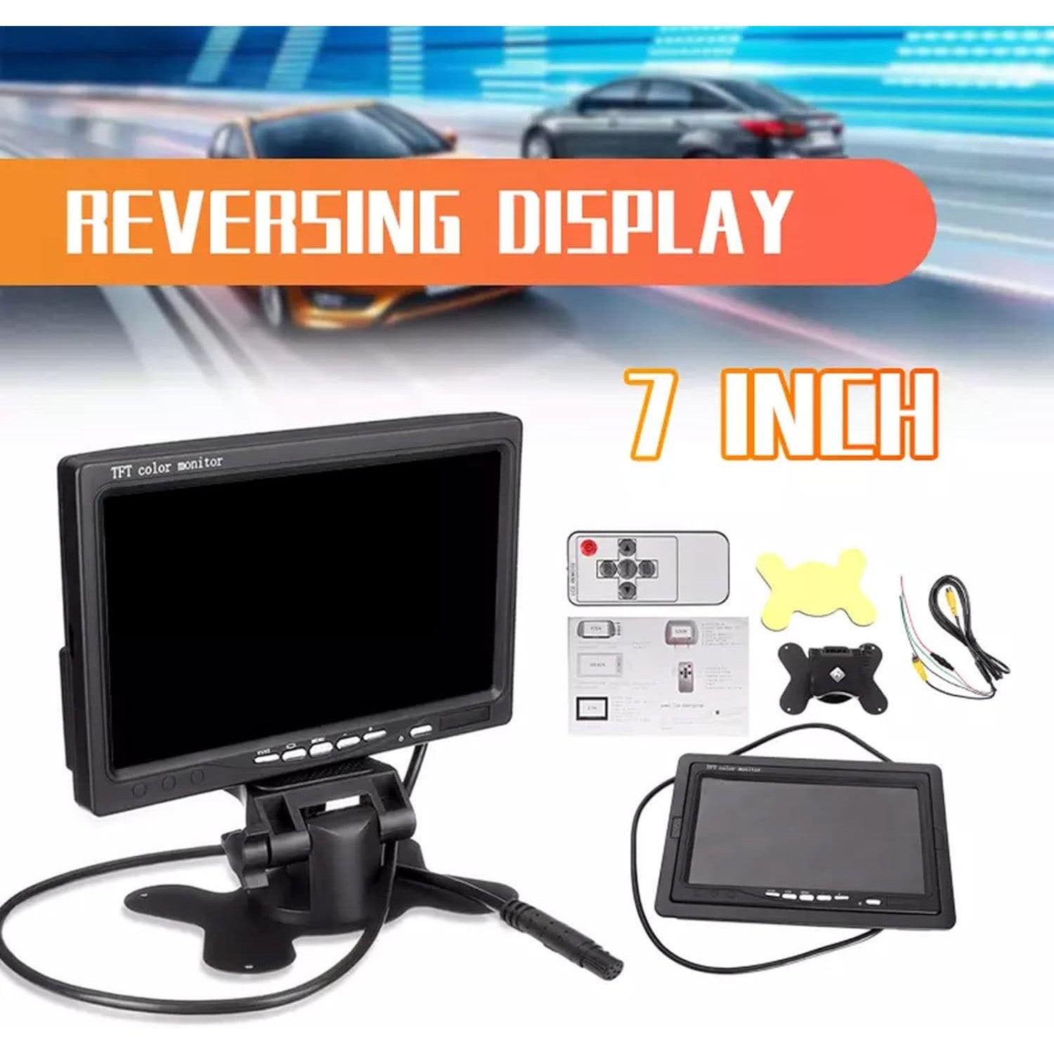 7-inch HD TFT Car Display, 1024x600, AV Input, Integrated Speaker