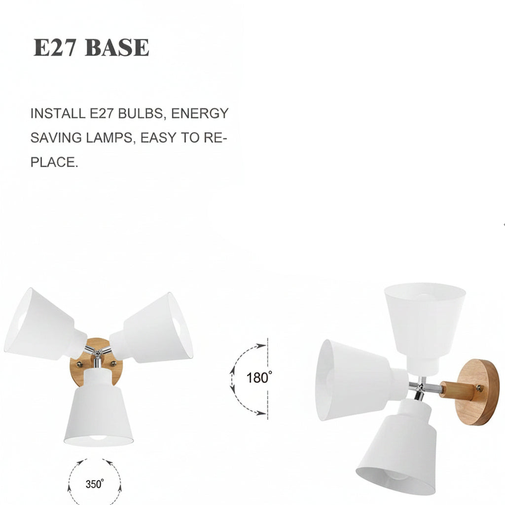 OMISHINE Pull Cord Wall Light with Rotatable Wooden Body E27 Indoor Lamp Yellow