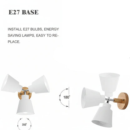 OMISHINE Pull Cord Wall Light with Rotatable Wooden Body E27 Indoor Lamp Yellow