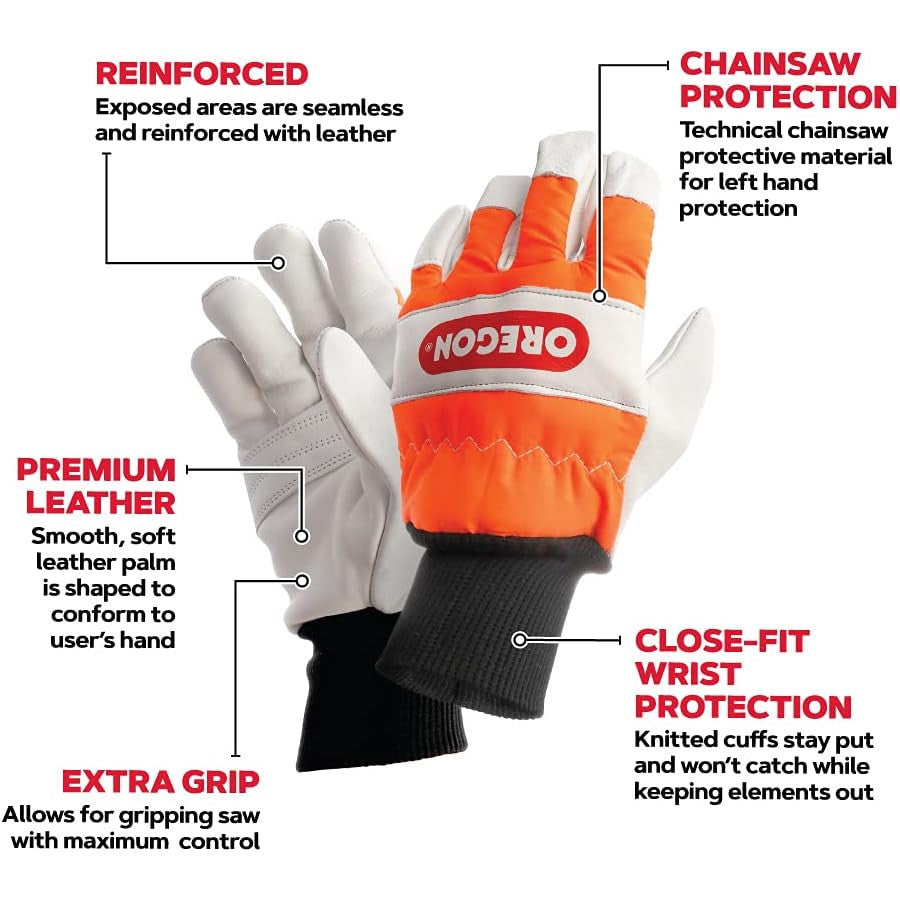 Oregon Leather Chainsaw Gloves – Medium Size 9, Cut‑Resistant, Waterproof
