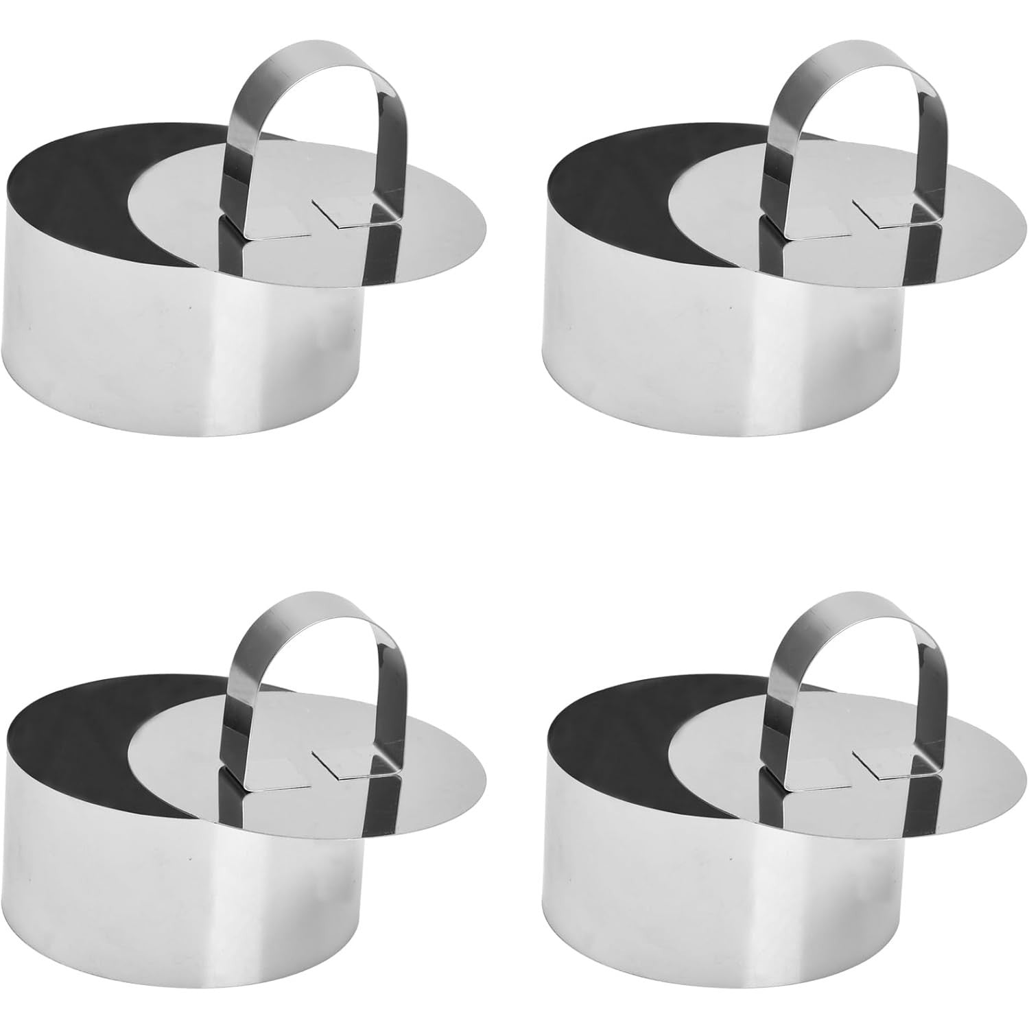 Stainless Steel Round Mousse Ring Set with Pusher - 4 Pack