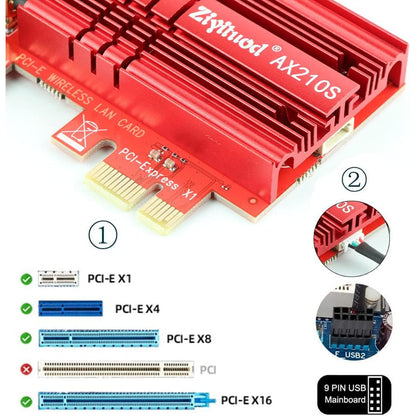 Ziyituod WiFi 6E AX210 PCIe Card with Bluetooth 5.2 Tri‑Band 5400Mbps
