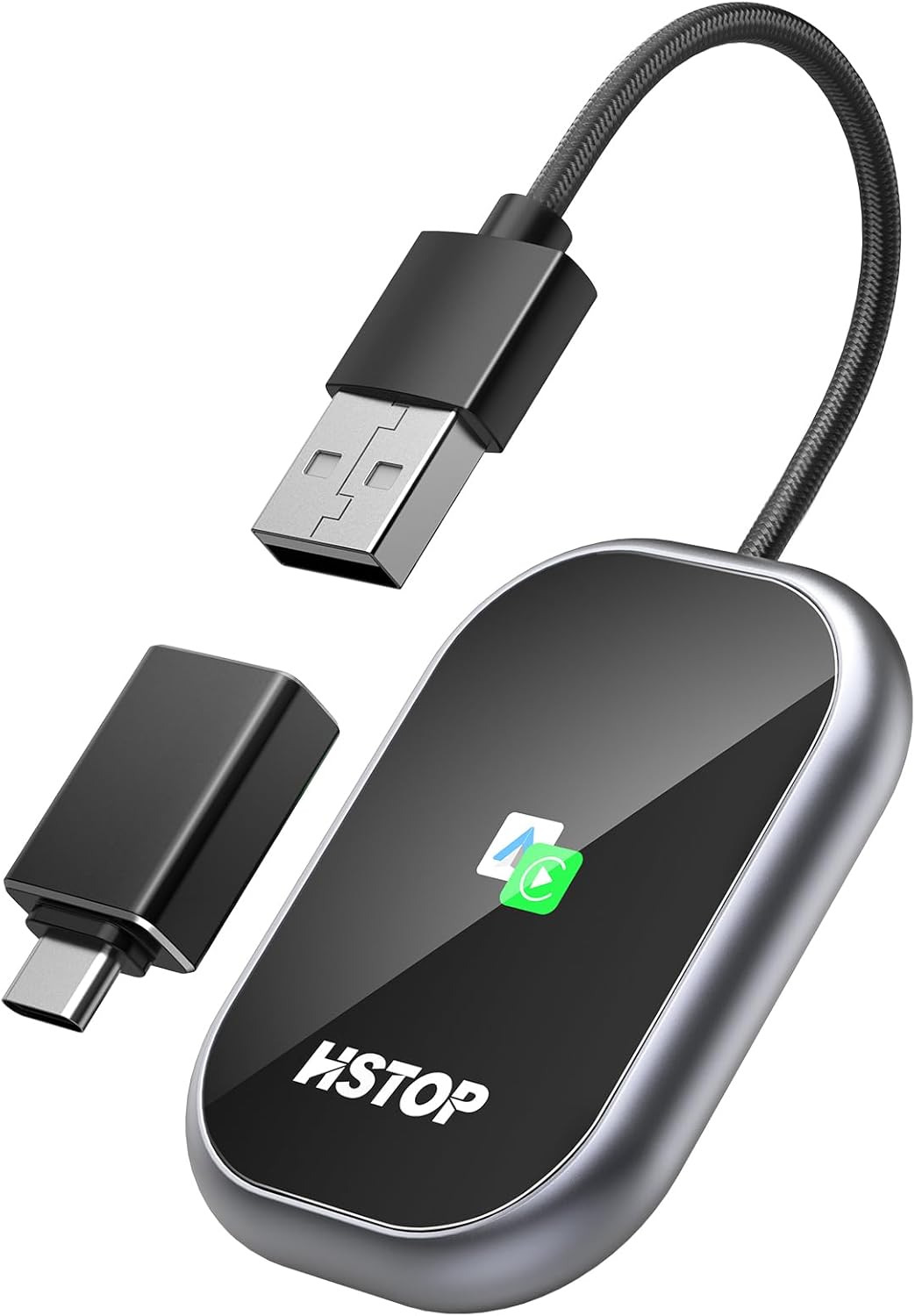 HSTOP 2-in-1 Android Auto & Apple CarPlay Wireless Adapter, USB‑A to USB‑C Converter