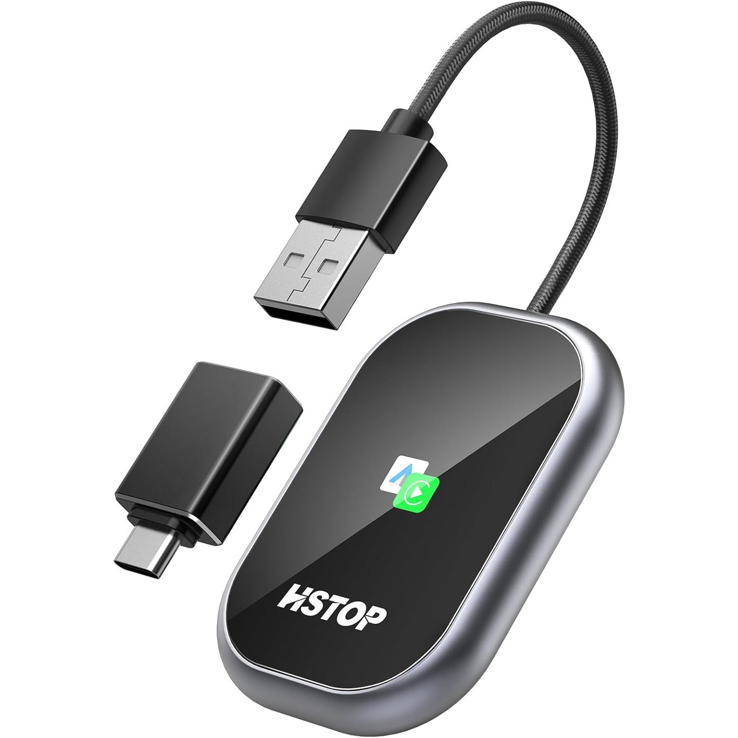HSTOP 2-in-1 Android Auto & Apple CarPlay Wireless Adapter, USB‑A to USB‑C Converter