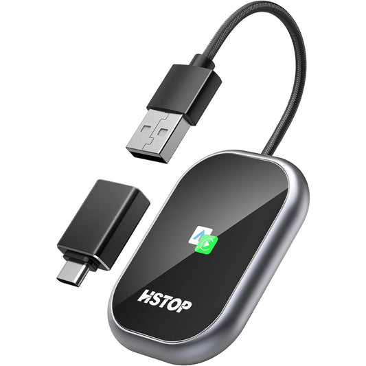 HSTOP 2-in-1 Android Auto & Apple CarPlay Wireless Adapter, USB‑A to USB‑C Converter