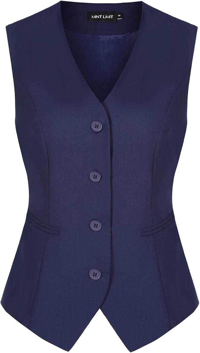 Navy Blue Women's Vest Waistcoat with Pockets – MINTLIMIT