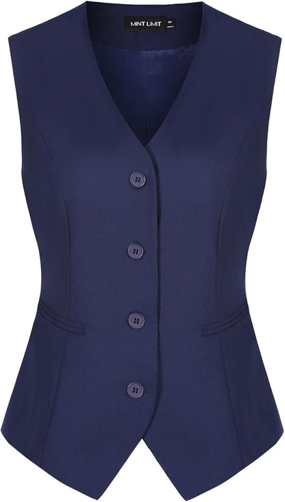 Navy Blue Women's Vest Waistcoat with Pockets – MINTLIMIT