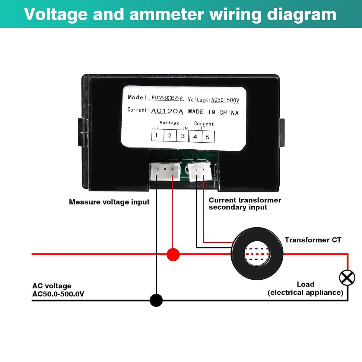 Jadeshay KBADBCNDD-GSLJH109914 Digital Voltmeter Ammeter AC50-500V 0-120A