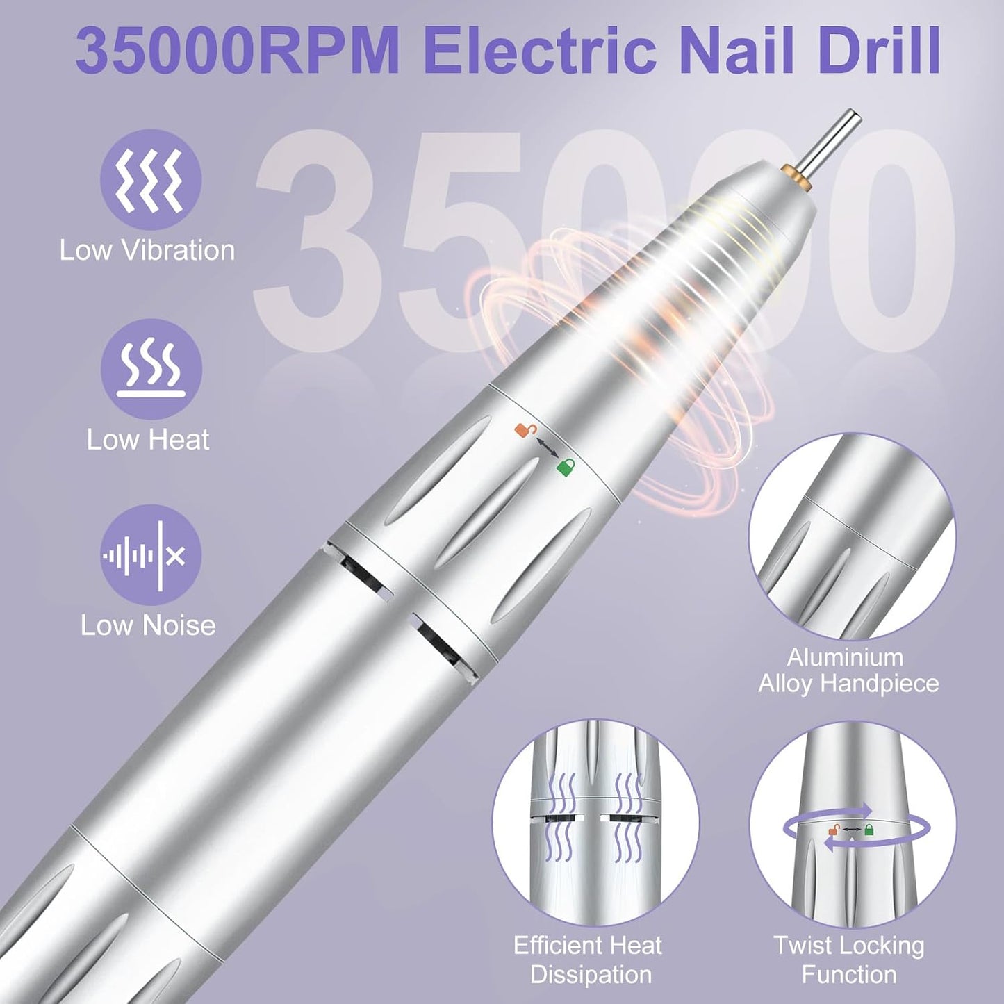 Cadrim 35000 RPM Portable Nail Drill Cordless Rechargeable Electric Nail File Set White