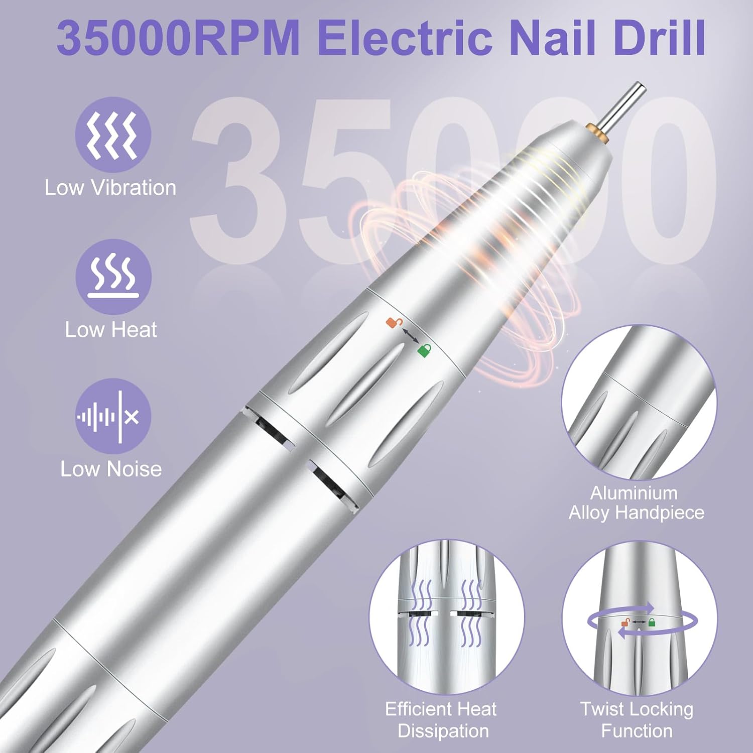 Cadrim 35000 RPM Portable Nail Drill Cordless Rechargeable Electric Nail File Set White