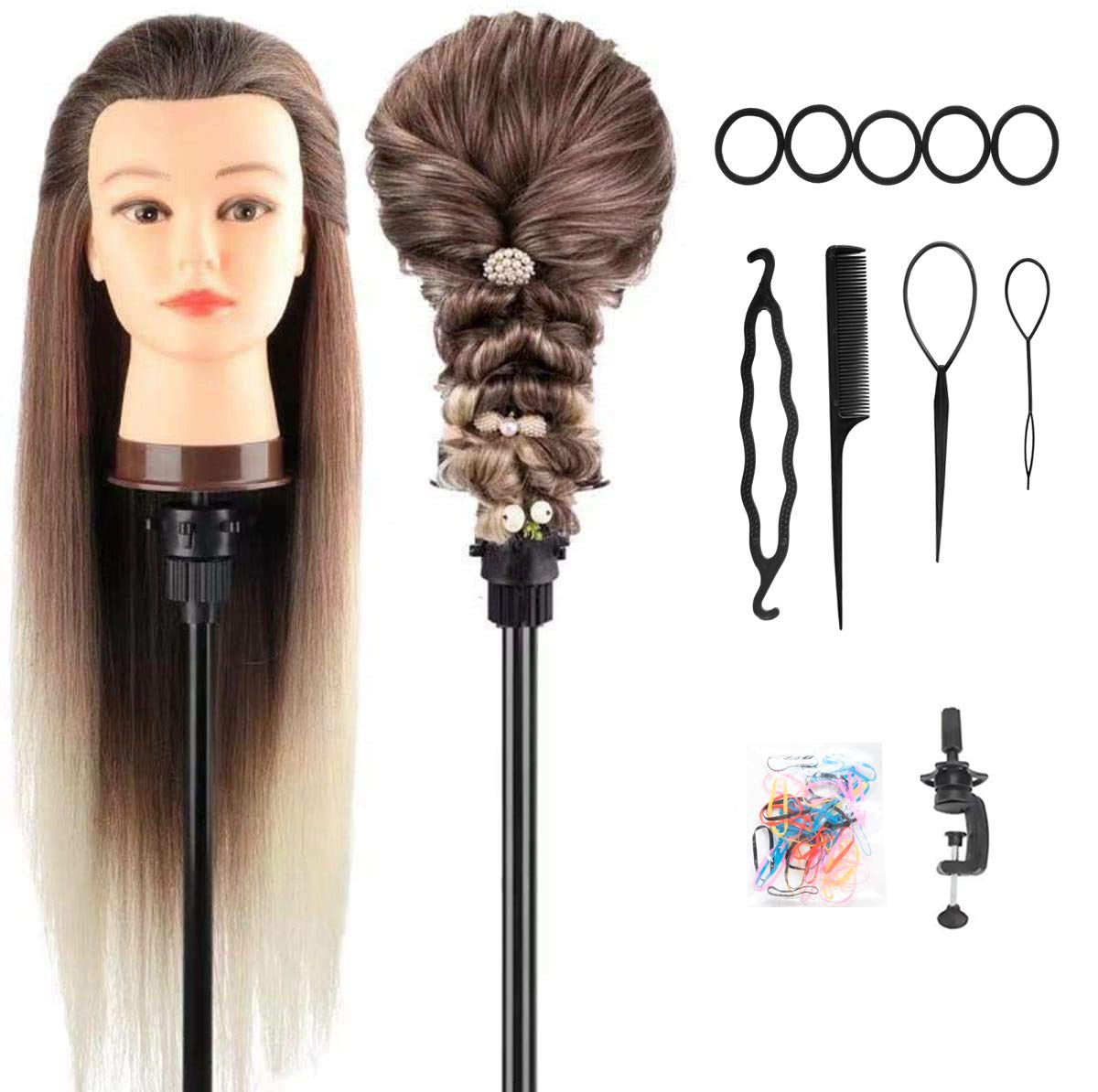 DanseeMeibr 26-28 Inch High Temp Fiber Hair Mannequin Styling Practice Head