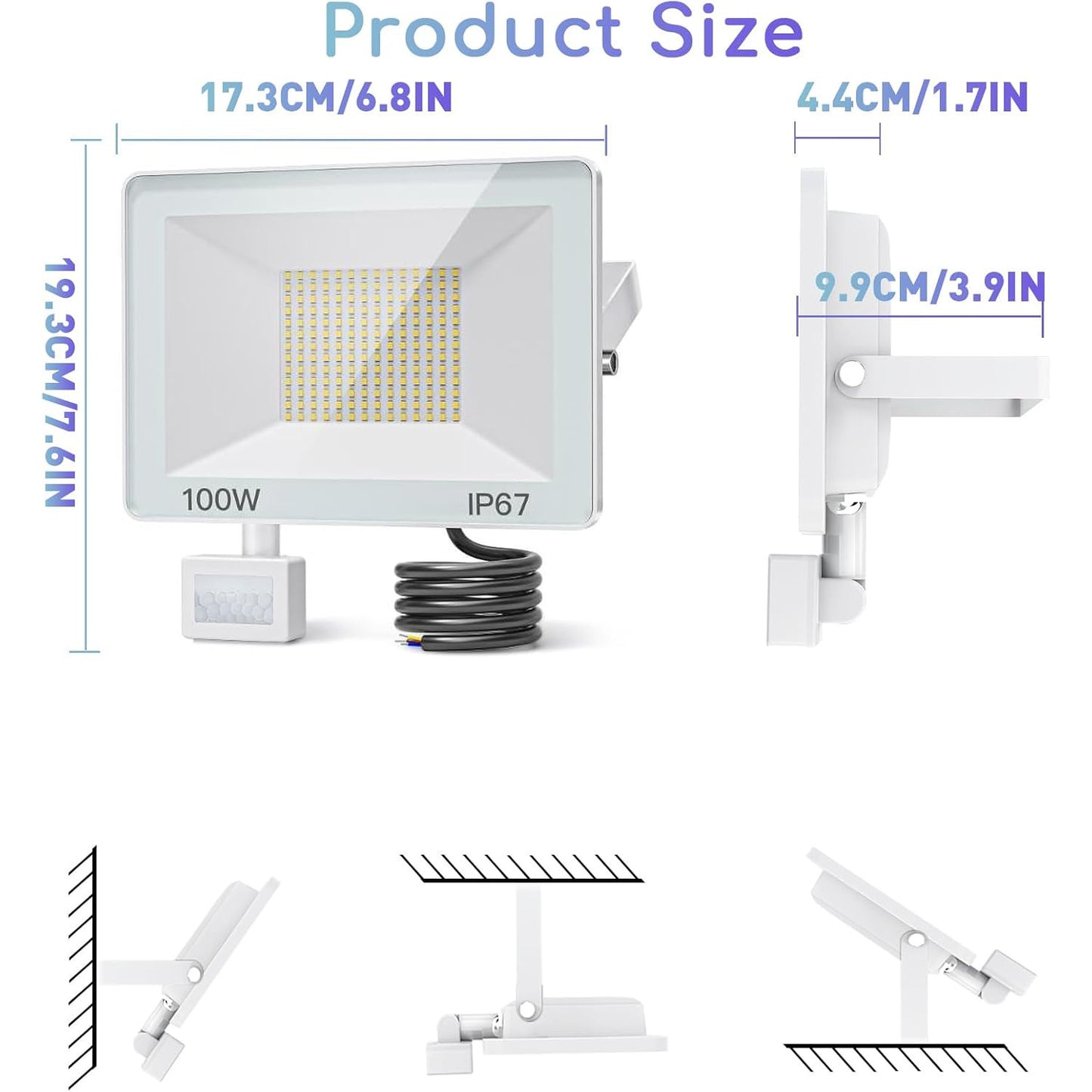 100W 10000LM Outdoor LED Motion Detector Spotlight – IP67 Waterproof