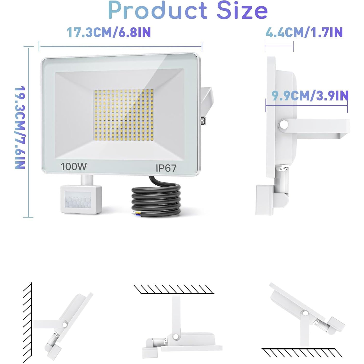 100W 10000LM Outdoor LED Motion Detector Spotlight – IP67 Waterproof