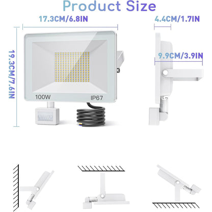 100W 10000LM Outdoor LED Motion Detector Spotlight – IP67 Waterproof