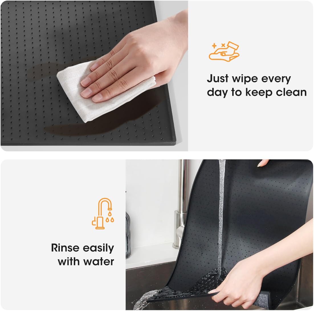 AIEVE Black Silicone Mat for Coffee Machines – Non‑Slip 48×30 cm