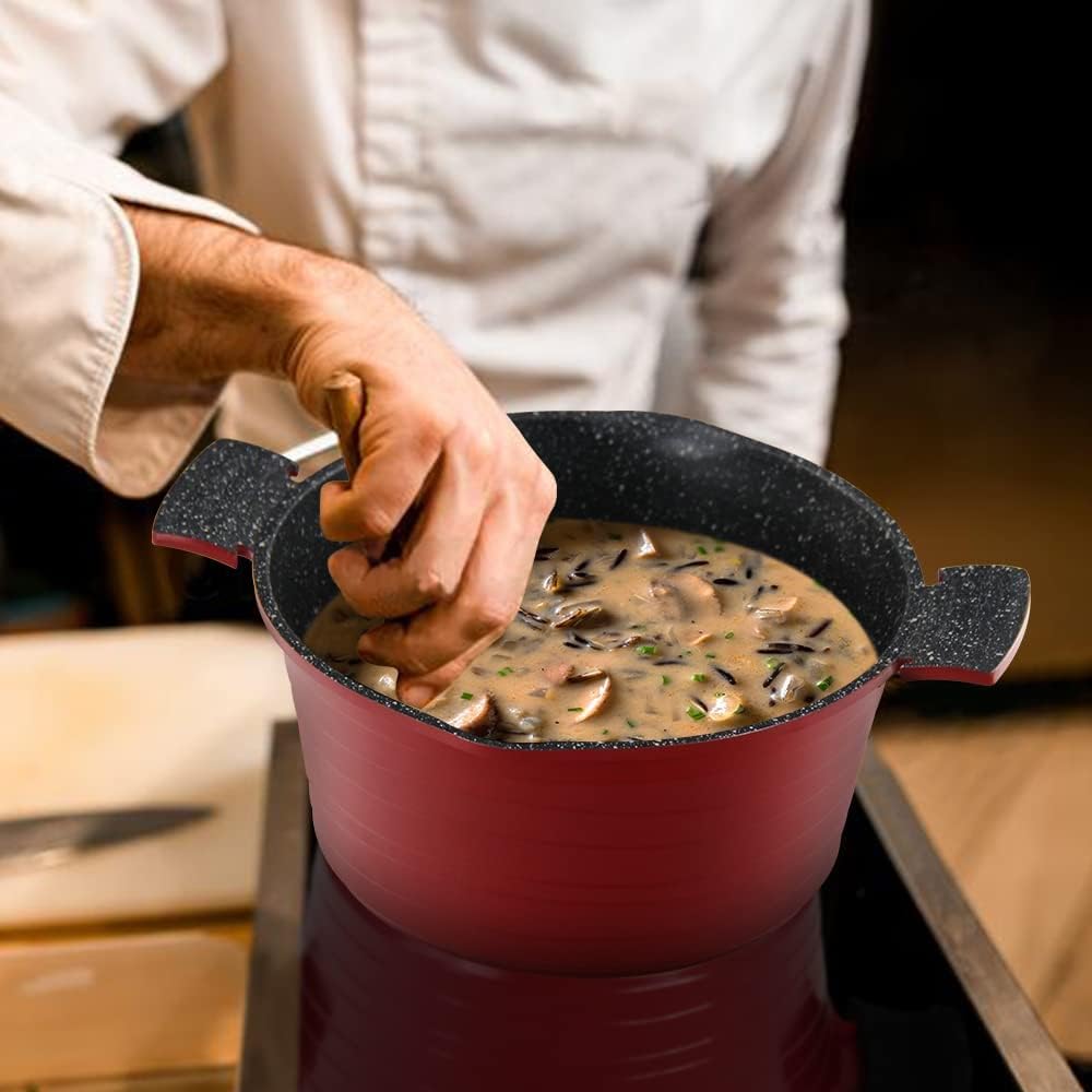 24cm Friteuse pour Frites avec Panier Faitout Induction en Aluminium avec Couvercle Verre Tous Feux