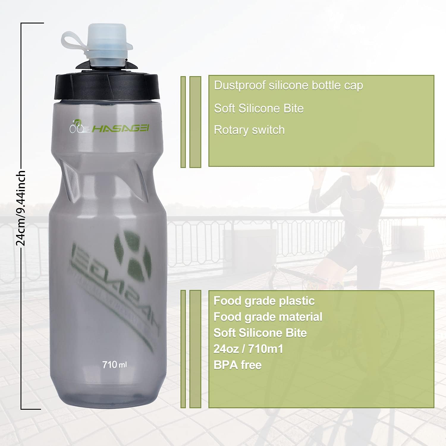 HASAGEI Bike Water Bottle Cage and 24oz Bottle Set – Lightweight BPA‑Free Holder for Road, Mountain & Kids Bikes