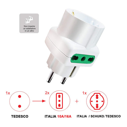 EXTRASTAR Triple Adapter 2 Bivalent Sockets 1 Pluristandard Plug 16A Schuko White