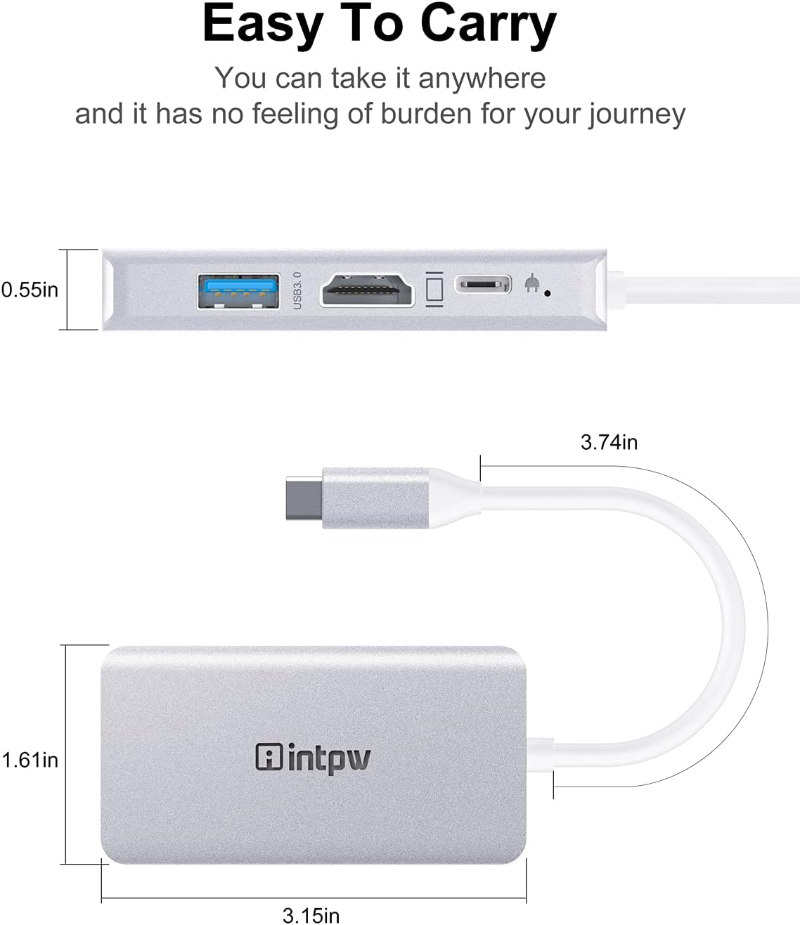 Intpw USB-C to HDMI VGA Adapter 4K HDMI 1080P VGA USB 3.0 PD 100W Charging for MacBook Pro Air iPad Pro Dell XPS Thunderbolt 3