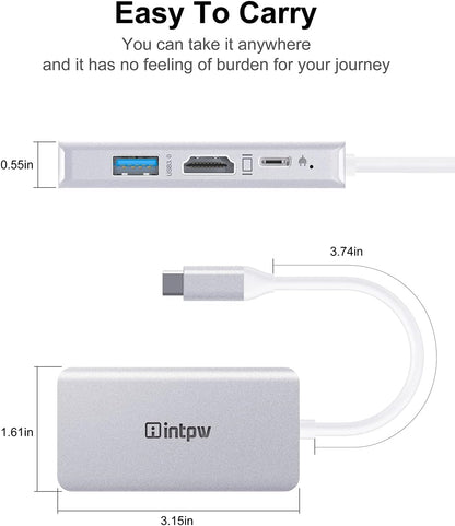 Intpw USB-C to HDMI VGA Adapter 4K HDMI 1080P VGA USB 3.0 PD 100W Charging for MacBook Pro Air iPad Pro Dell XPS Thunderbolt 3