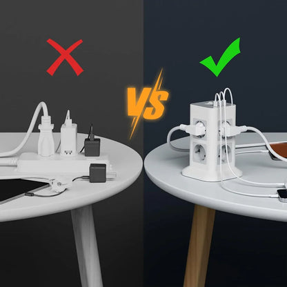 TESSAN 8-Way Power Strip Tower: 3 USB-C, Surge Protection, 2M Cord - Gomix Brands Outlet
