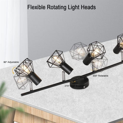 HAZARA 4-Light Adjustable Ceiling Lamp Black Metal Wire Cage Pendant Light