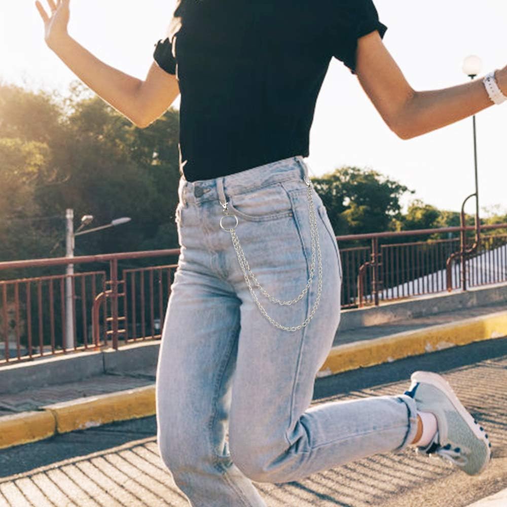 Chudian Double Layer Silver Jean Chains: Punk Gothic Metal Trouser Accessory