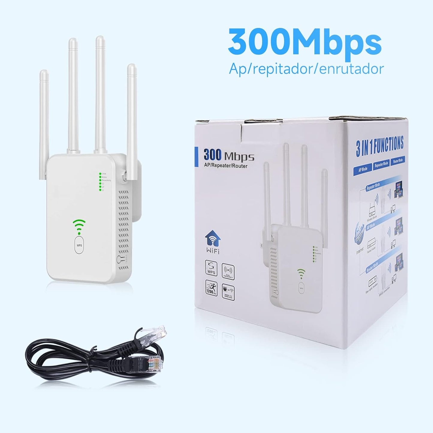 Universal WiFi Repeater Extender - Dual-Band AC1200M/AC300M, Wall Plug, WPS