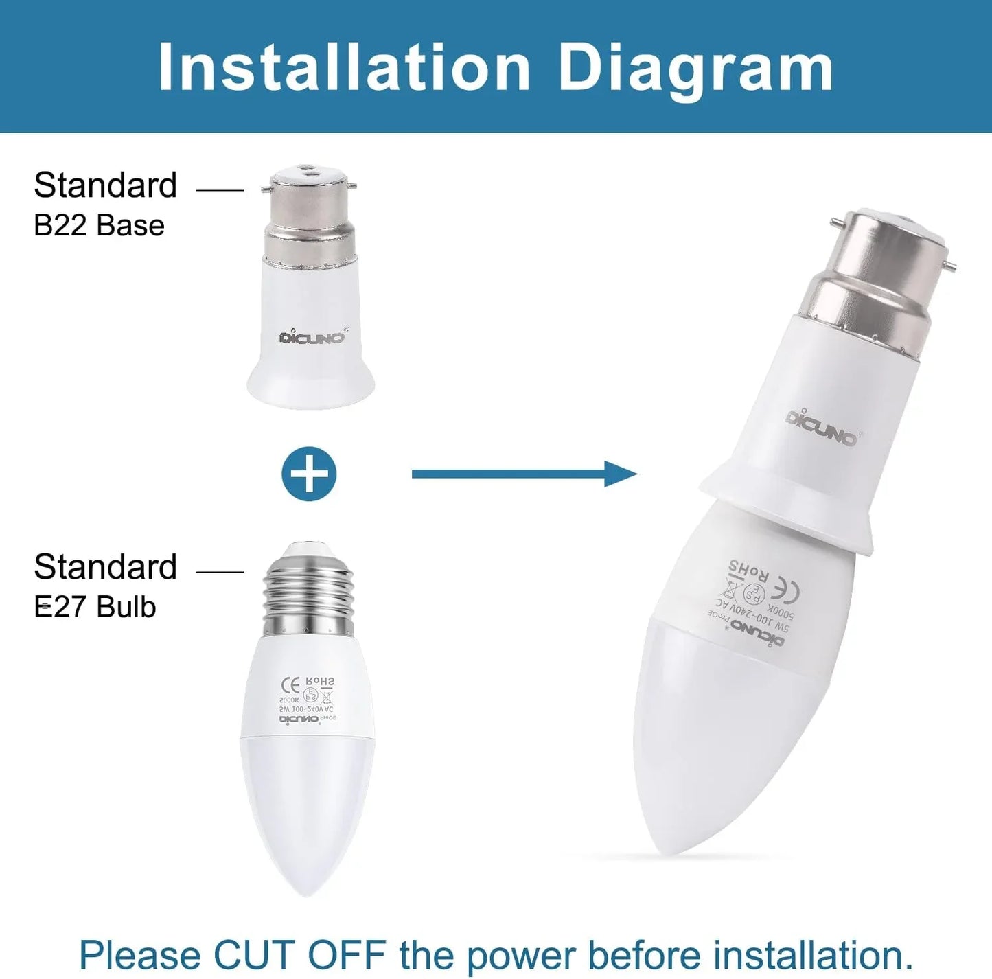DiCUNO 6-Pack B22 to E27 Socket Converter for LED Bulbs - Gomix Brands Outlet