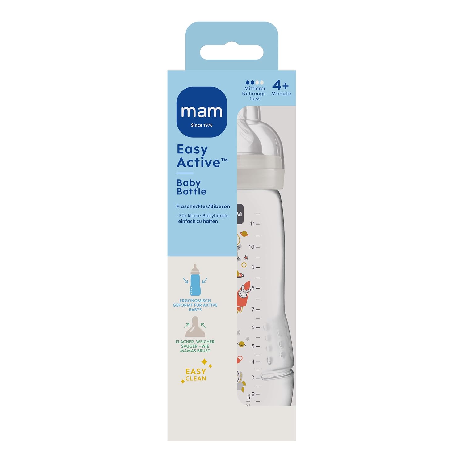 MAM Easy Active 11oz Baby Bottle with SkinSoft Nipple, Space Theme