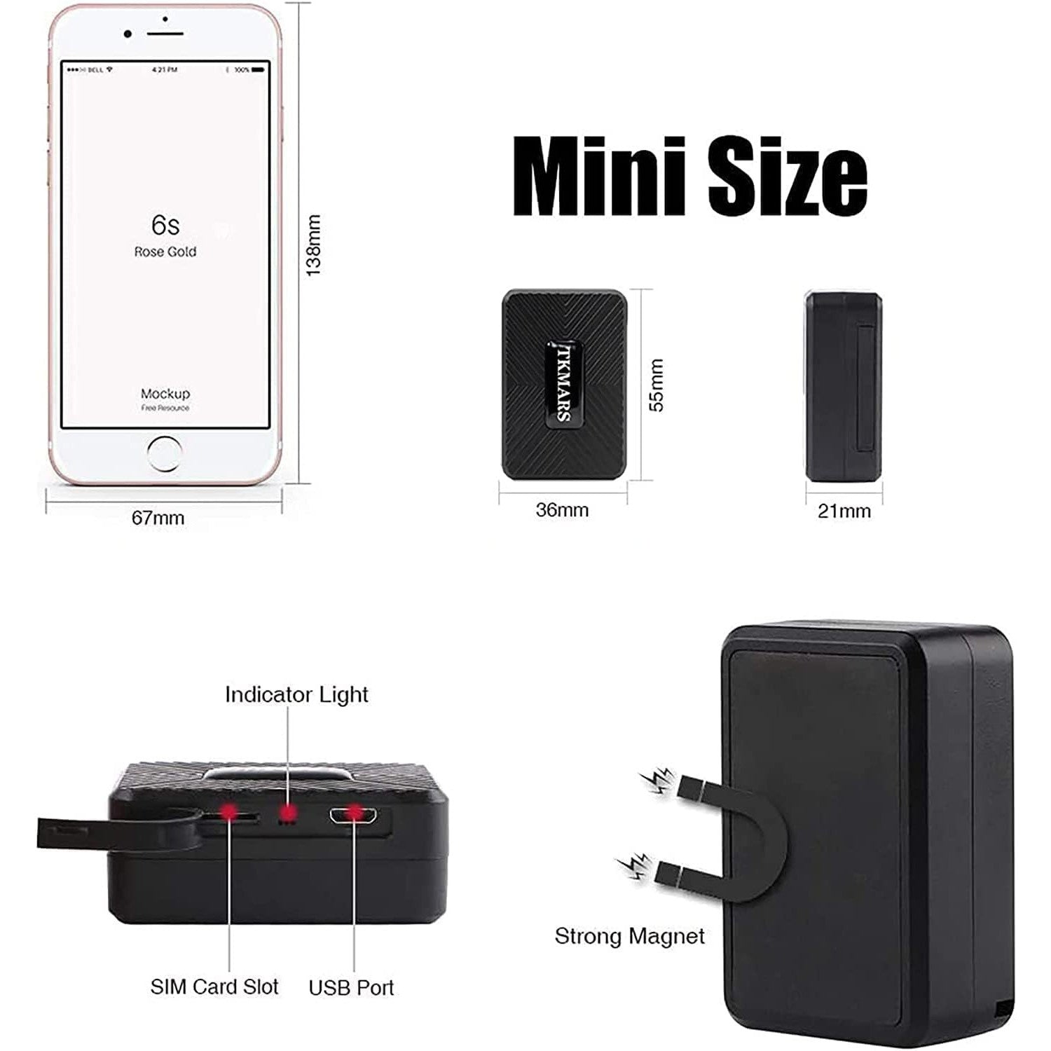 TKMARS Mini GPS Tracker with Voice Monitoring, Magnetic, 58g