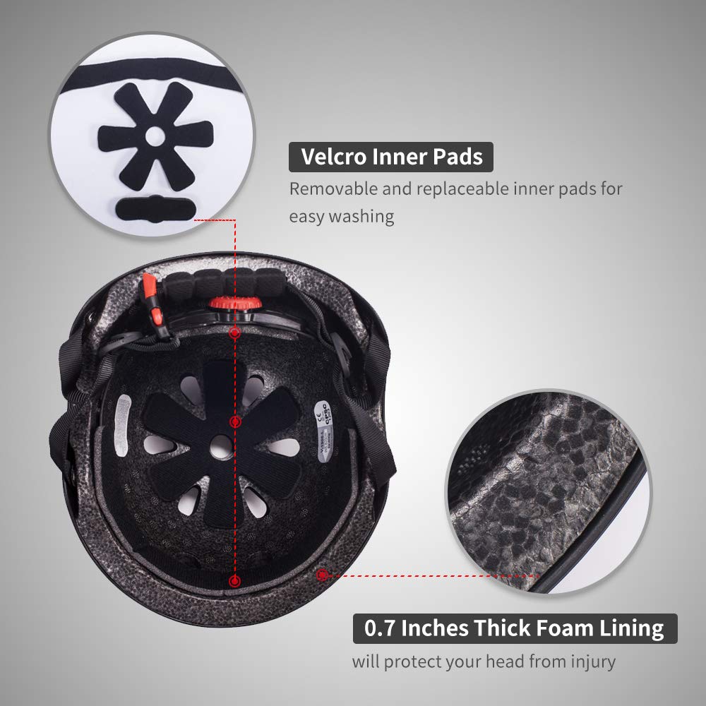 Cneng Adjustable Matte Black Skateboard Helmet for Adults