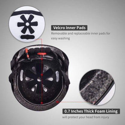 Cneng Adjustable Matte Black Skateboard Helmet for Adults