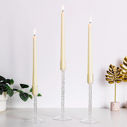 Hewory Vintage Glass Candle Holders Set – 3 Elegant Taper Stands