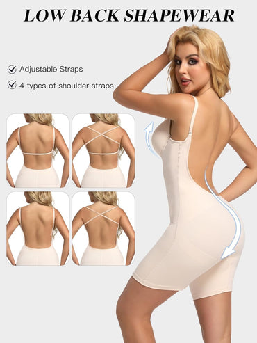 Decorus Backless Strapless Shapewear Bodysuit for Women, Low‑Back Tummy Control