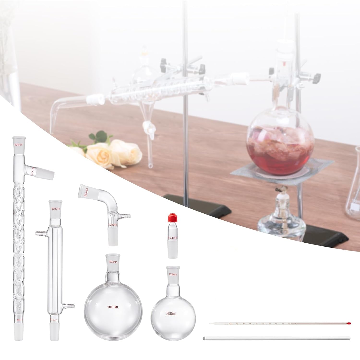 VEVOR 13-Piece 24/40 Glass Distillation Kit with 1000ml Bottle