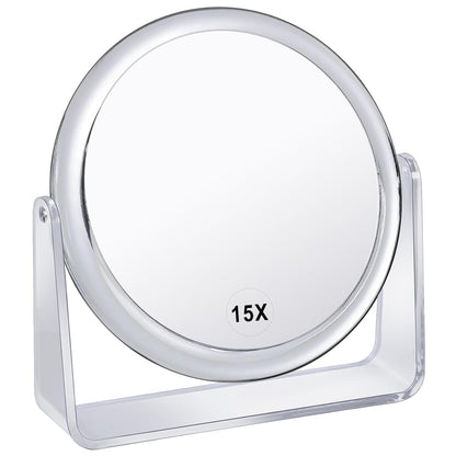 15X Double‑Sided Travel Magnifying Makeup Mirror with 360° Rotation