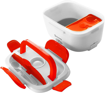 BEHOME 1.5L Electric Lunch Box with Dual Containers Red